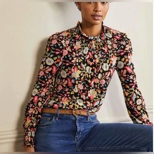 Boden Floral Smocked Neck Jersey Top Size 6